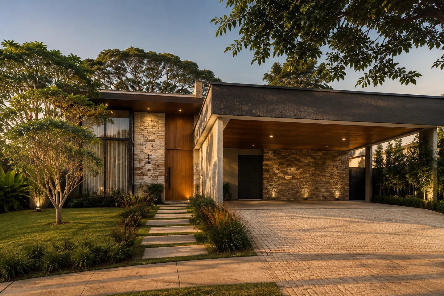 Casa contemporânea com jardim e área externa